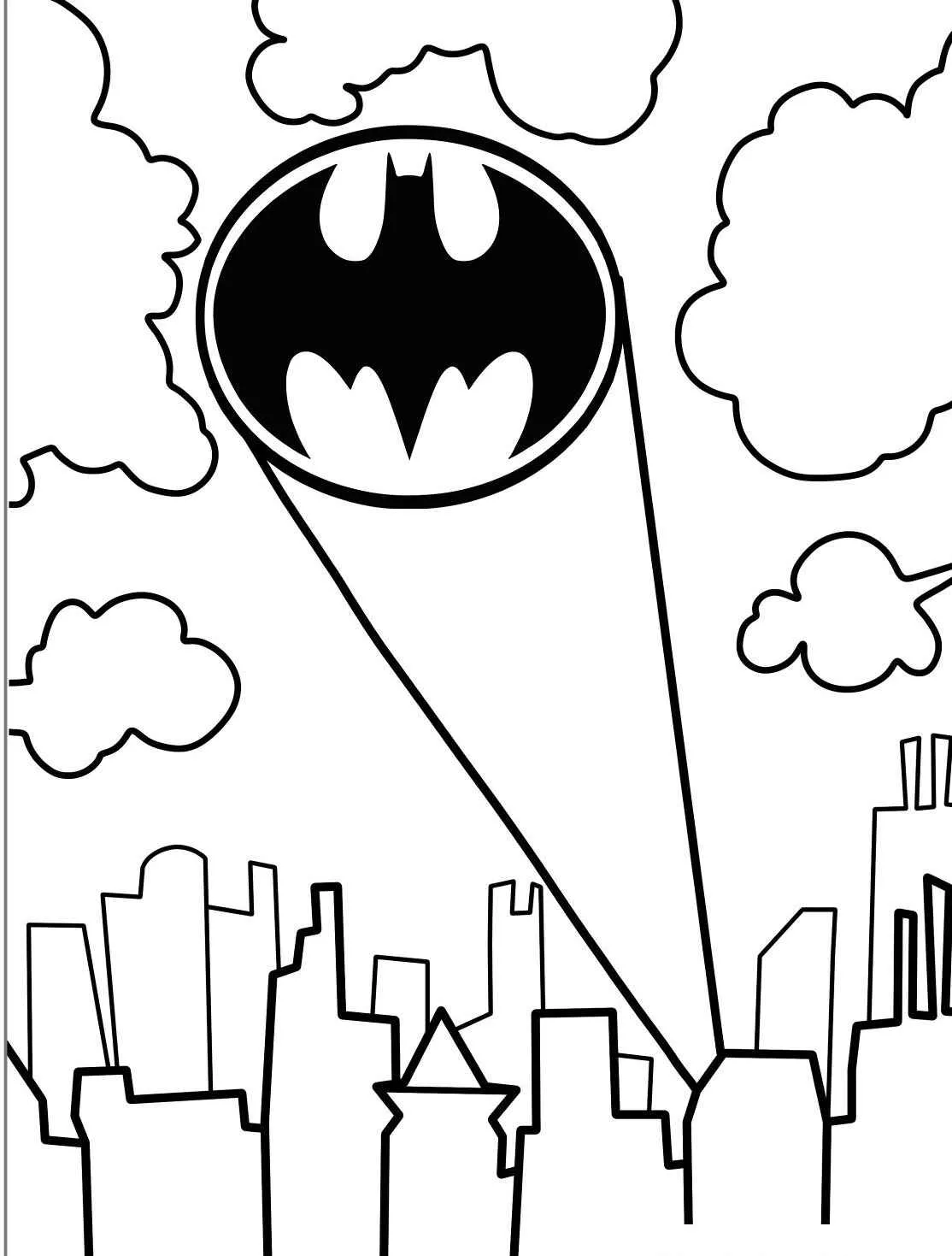 Desenho do Bat-Sinal projetado no céu sobre a cidade de Gotham