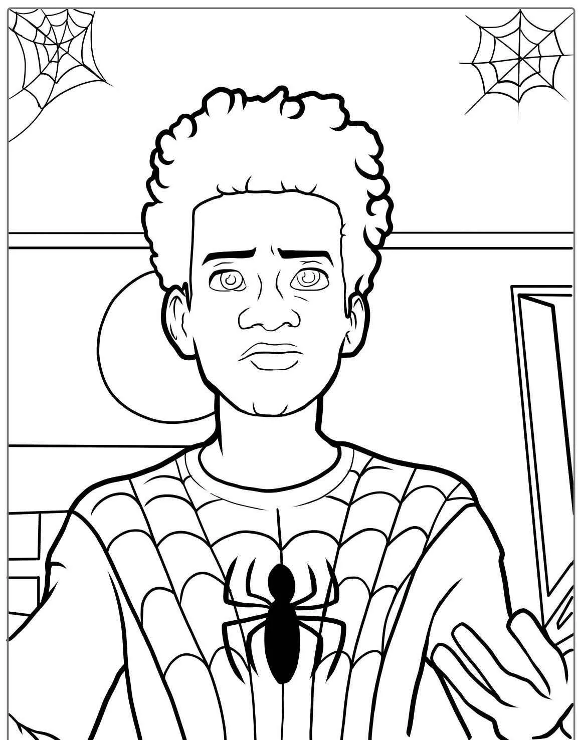 Desenho para colorir do Homem Aranha com o traje do Miles Morales