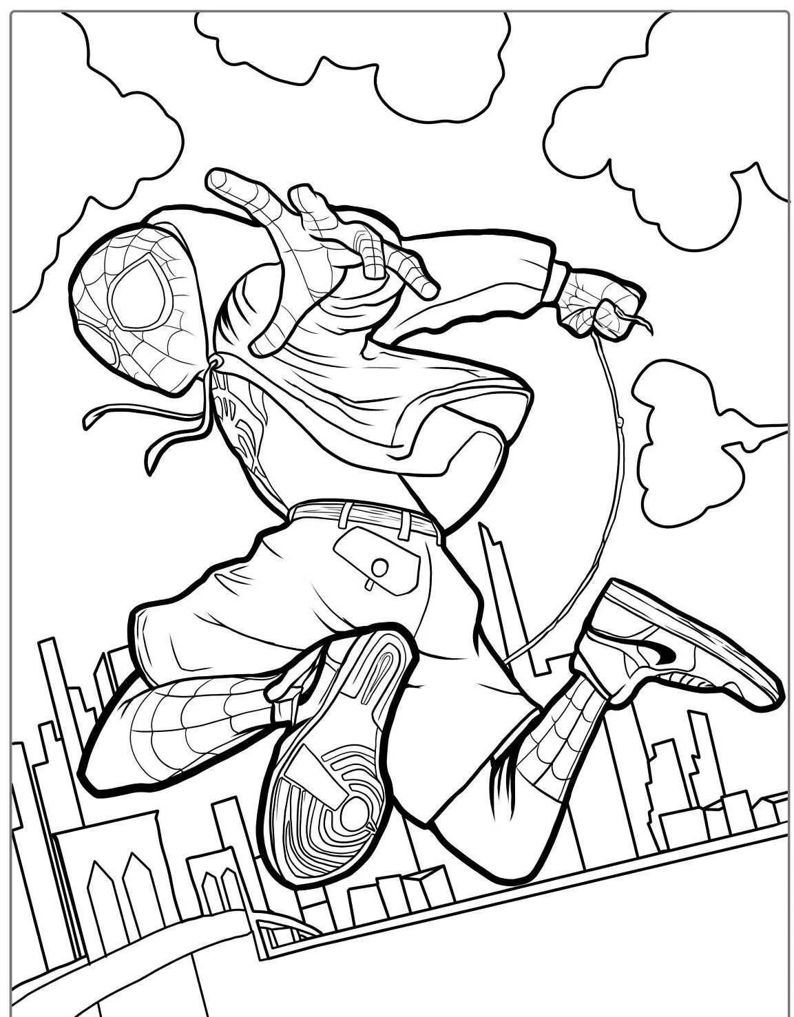 Desenho para colorir do Homem Aranha em movimento