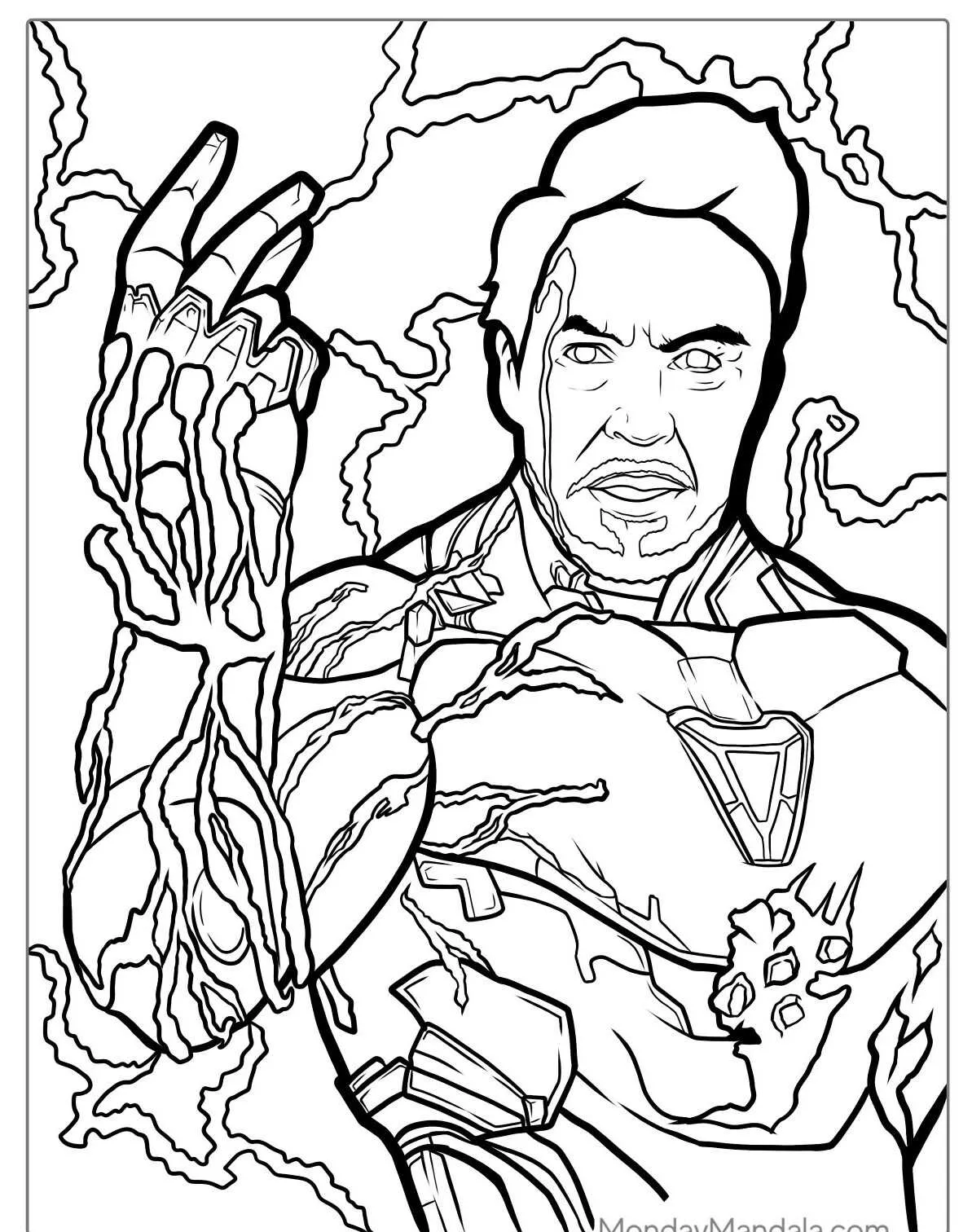 Desenho para colorir do Homem de Ferro com efeitos elétricos