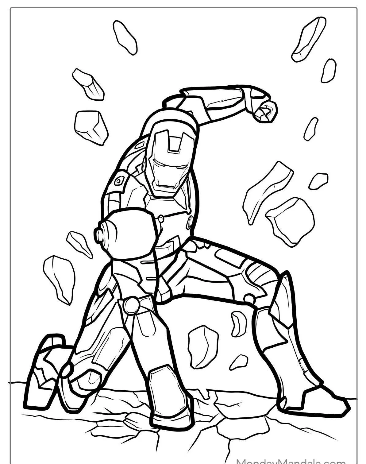 Desenho para colorir do Homem de Ferro em uma pose de ação