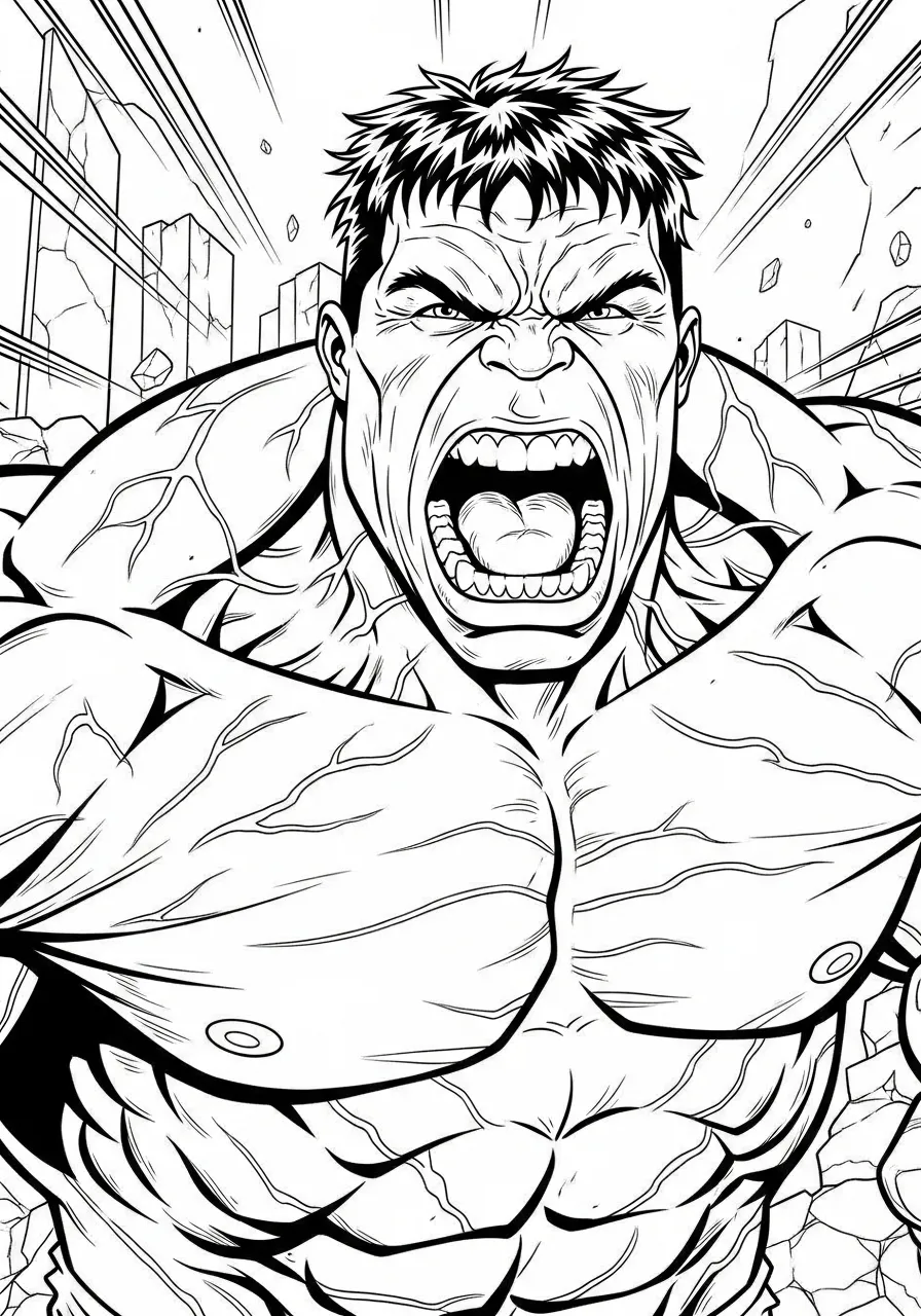 Desenho para colorir do Hulk rugindo com fúria