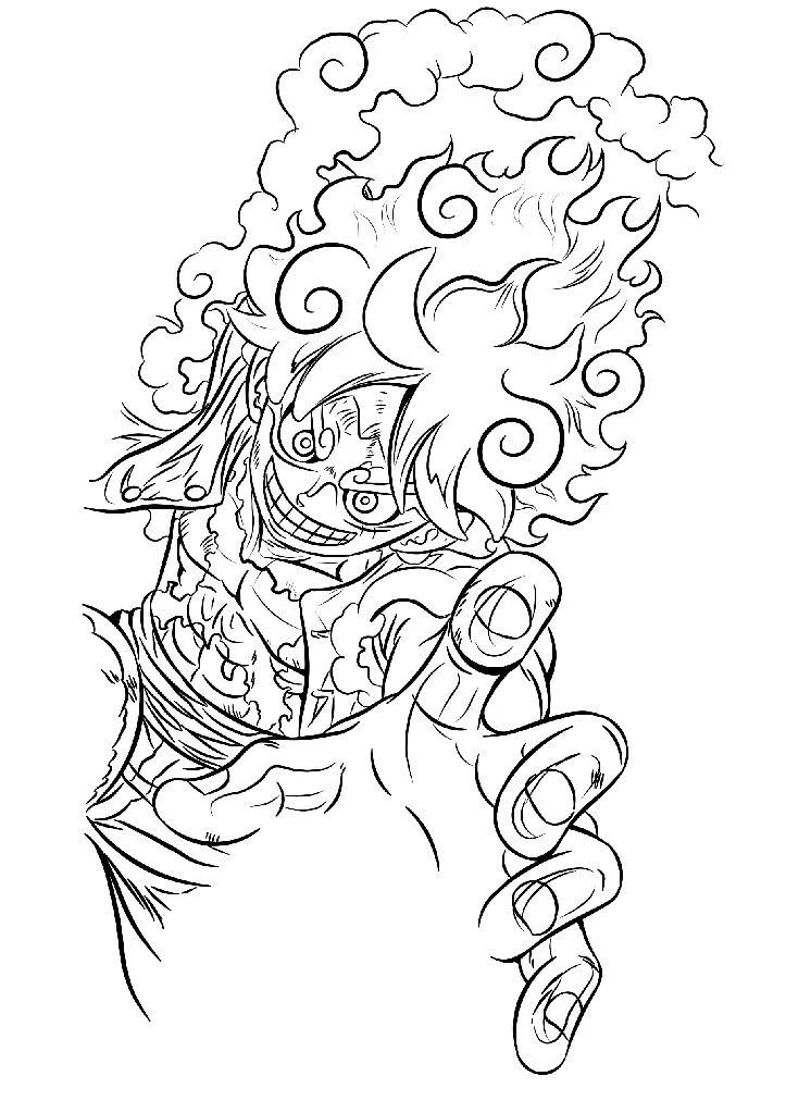 Desenho para colorir do Luffy usando seus poderes de fogo