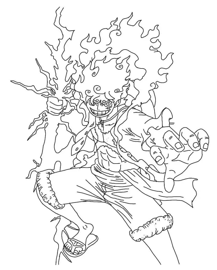 Desenho para colorir do Luffy usando poderes elétricos