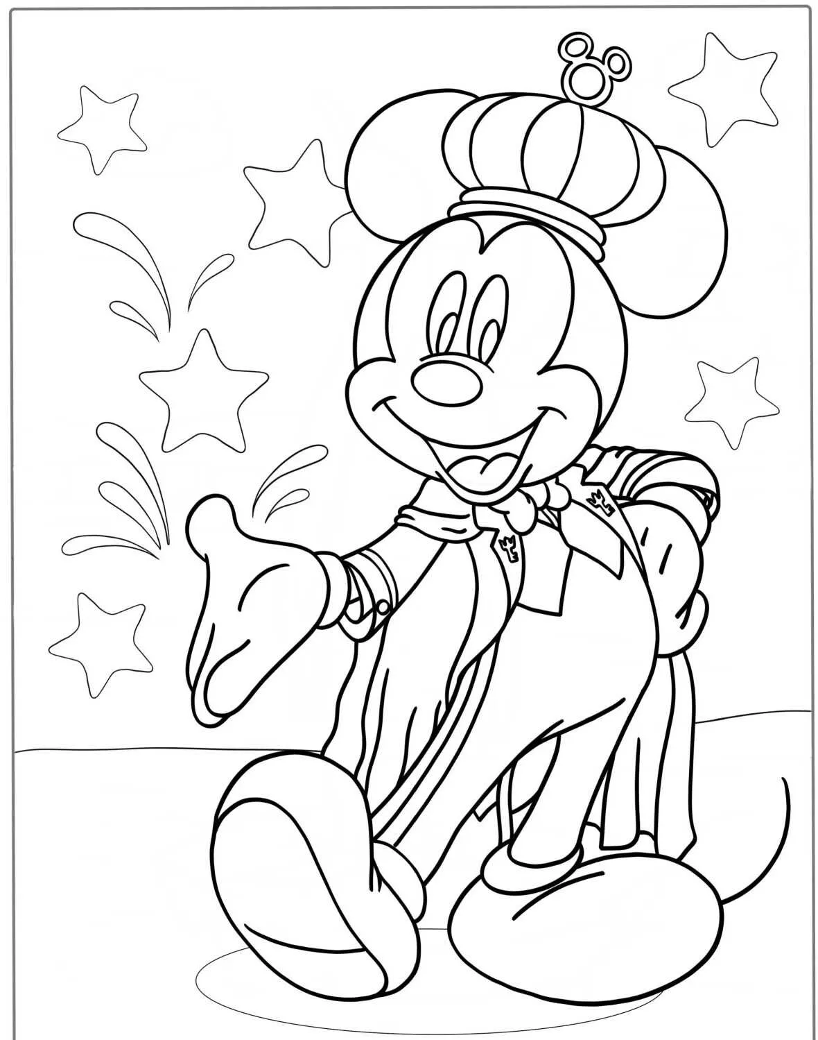 Imagem de Mickey Mouse vestido como rei com uma coroa, para colorir
