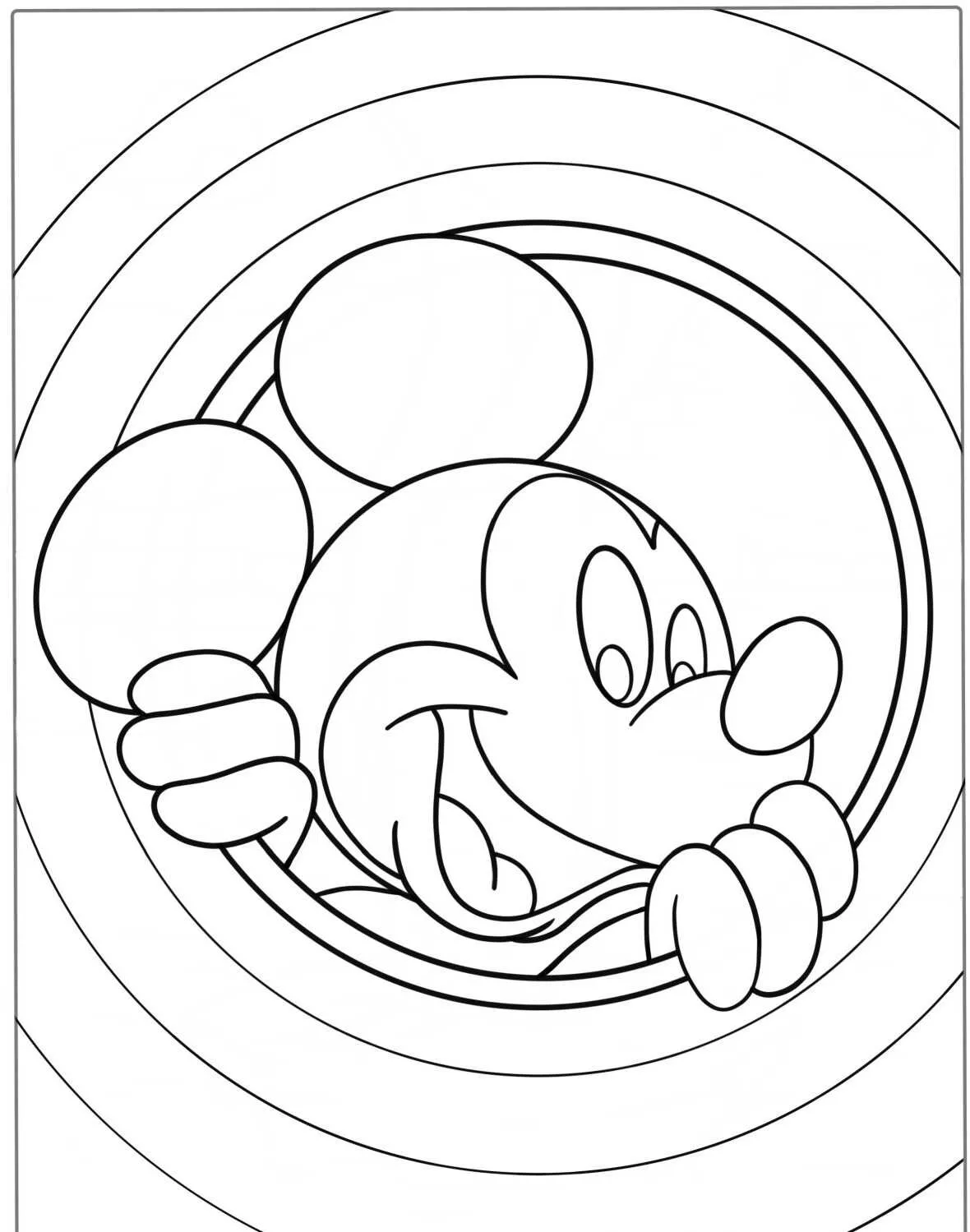 Desenho para colorir do Mickey espiando por uma janela