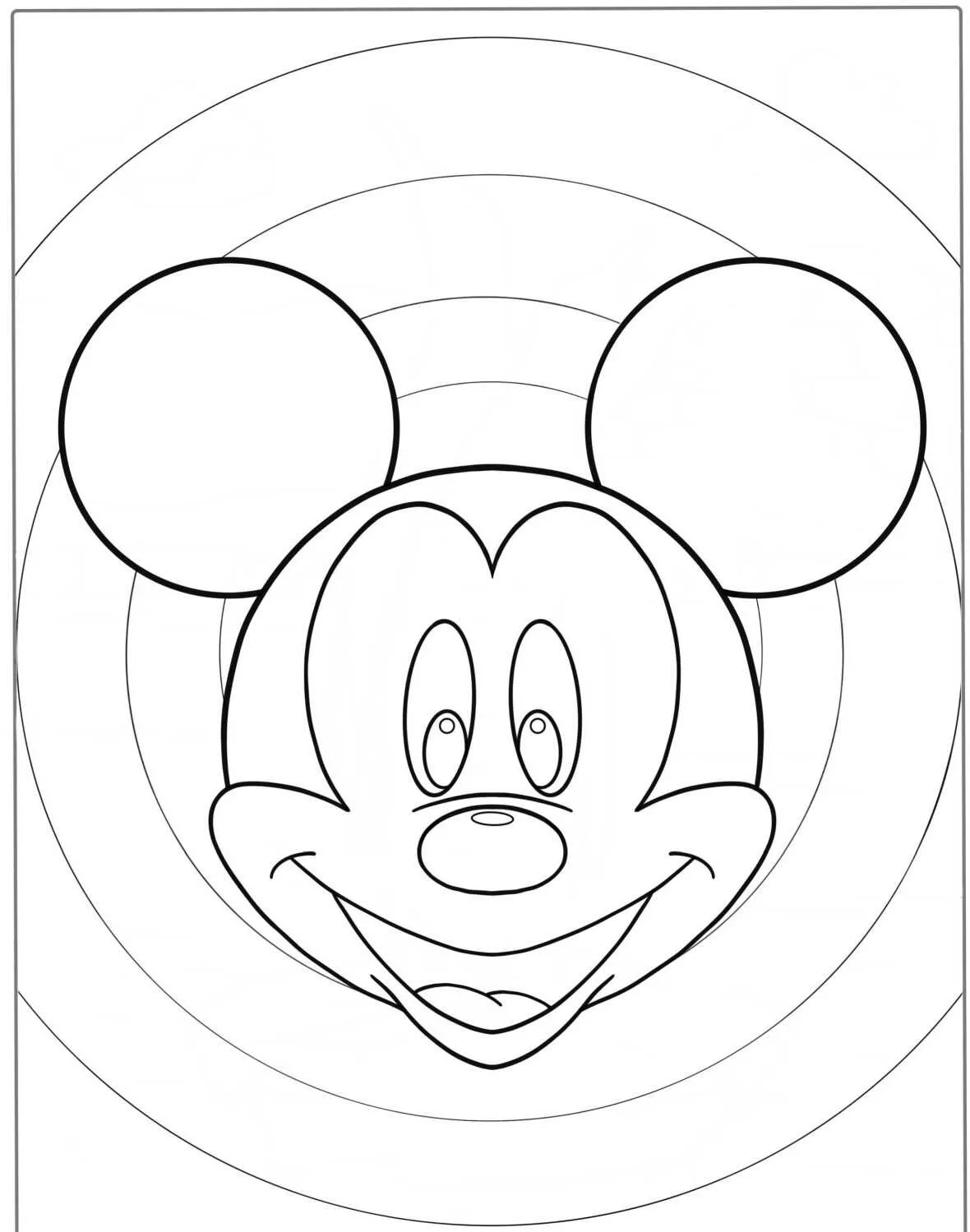 Imagem de um desenho do Mickey Mouse sorridente para colorir