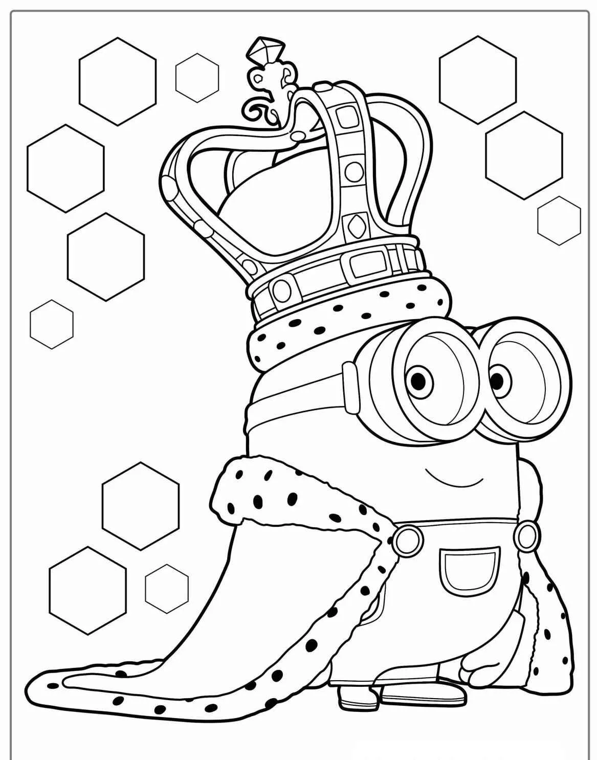 Desenho de um Minion usando uma coroa e capa real para colorir