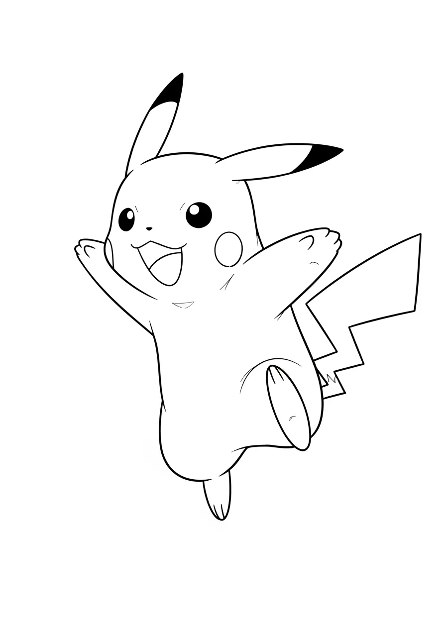 Imagem de um Pikachu a saltar com alegria, pronto para ser colorido