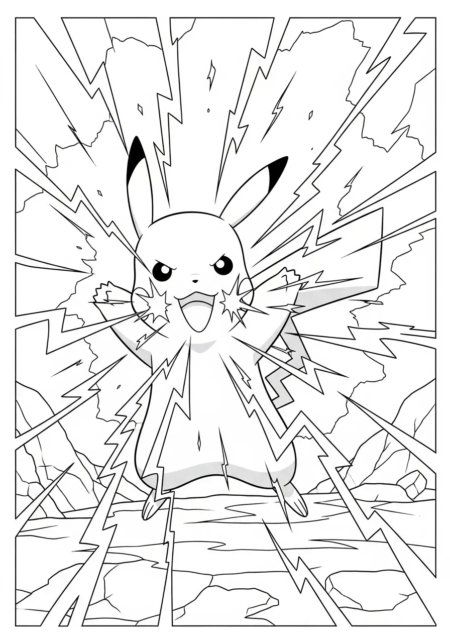 Imagem de um desenho do Pikachu usando Choque do Trovão para colorir