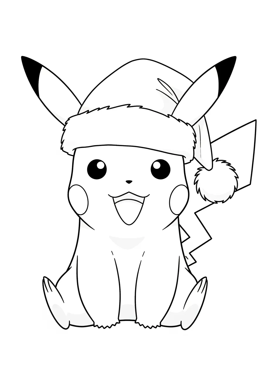 Imagem de Pikachu usando um chapéu de Natal para colorir