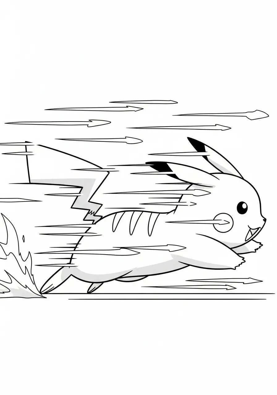 Imagem de Pikachu correndo rapidamente com raios ao redor para colorir