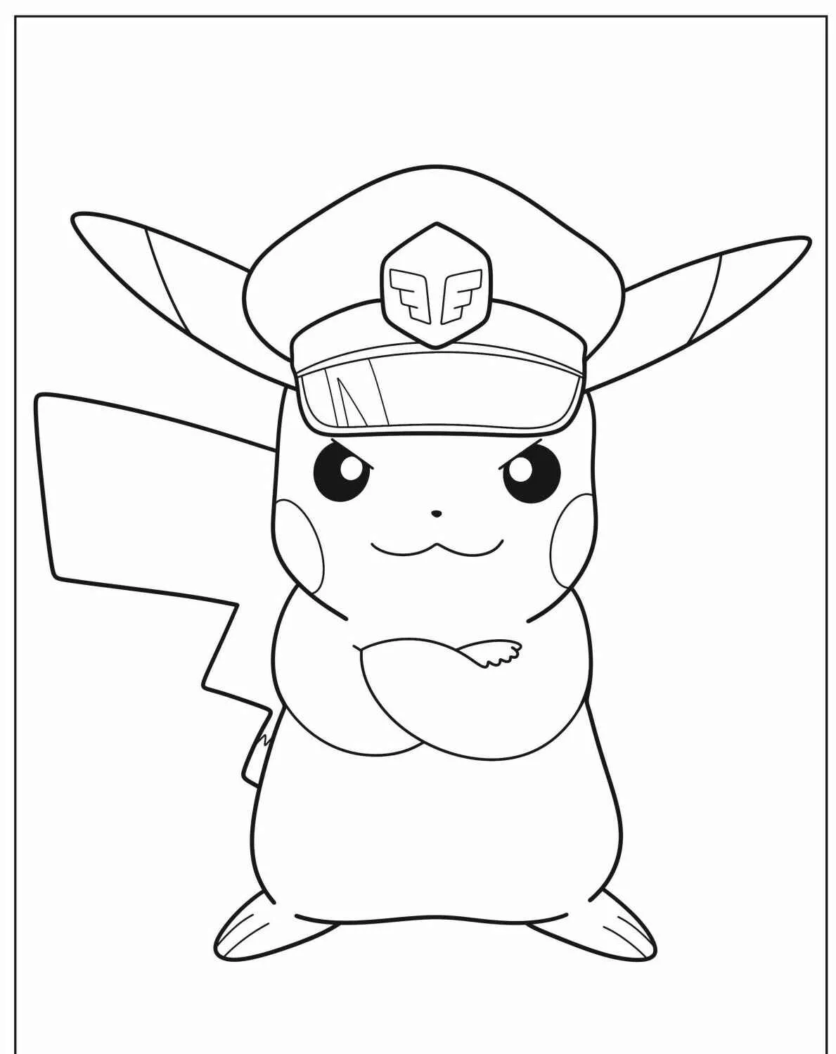Desenho de Pikachu usando um chapéu de polícia para colorir
