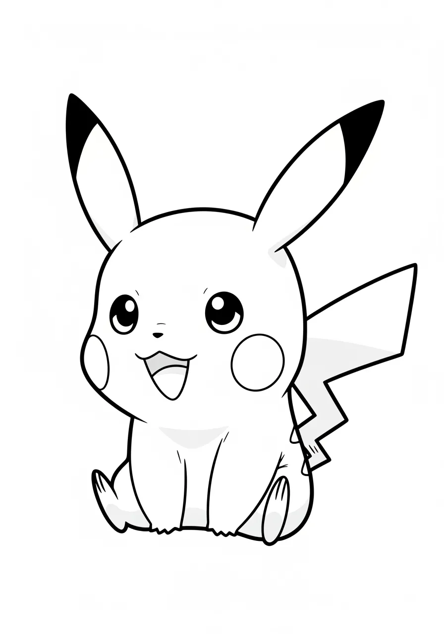 Imagem de um Pikachu sentado e sorrindo para colorir