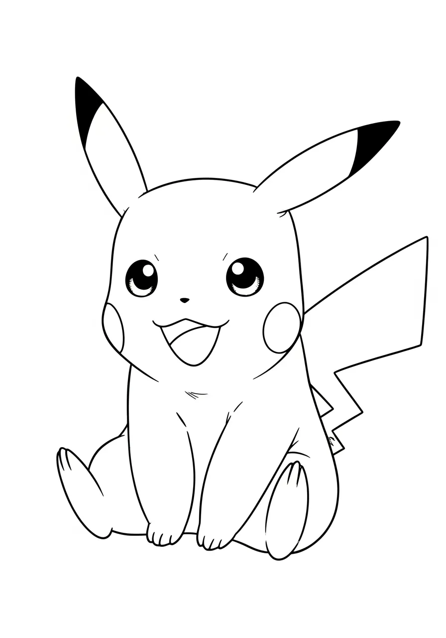 Imagem de um Pikachu sentado e sorrindo para colorir