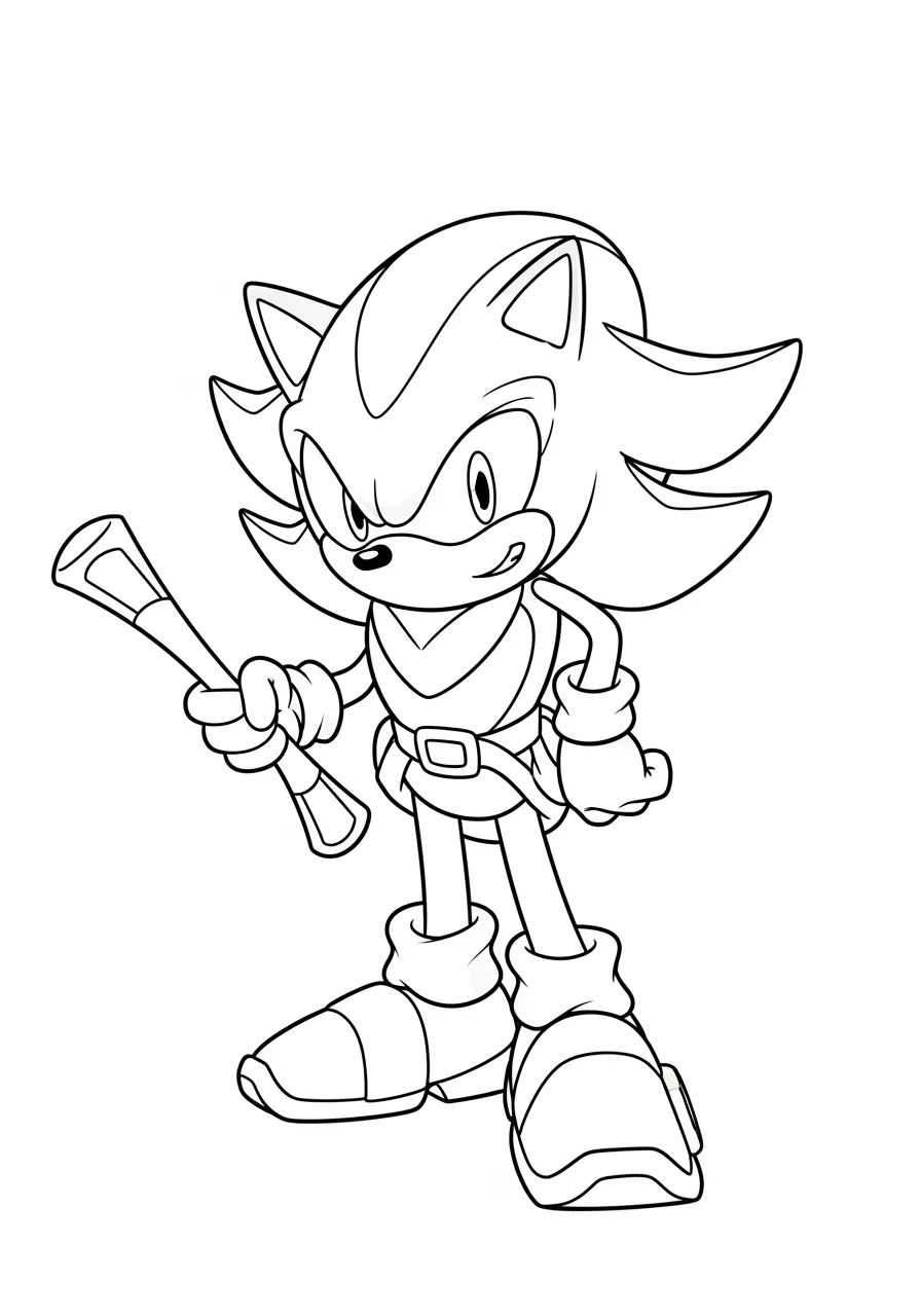 Desenho para colorir do Sonic segurando um bastão
