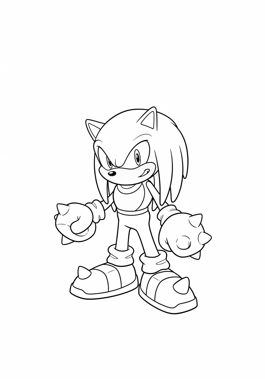 Desenho em preto e branco do Sonic com luvas espinhosas pronto para colorir