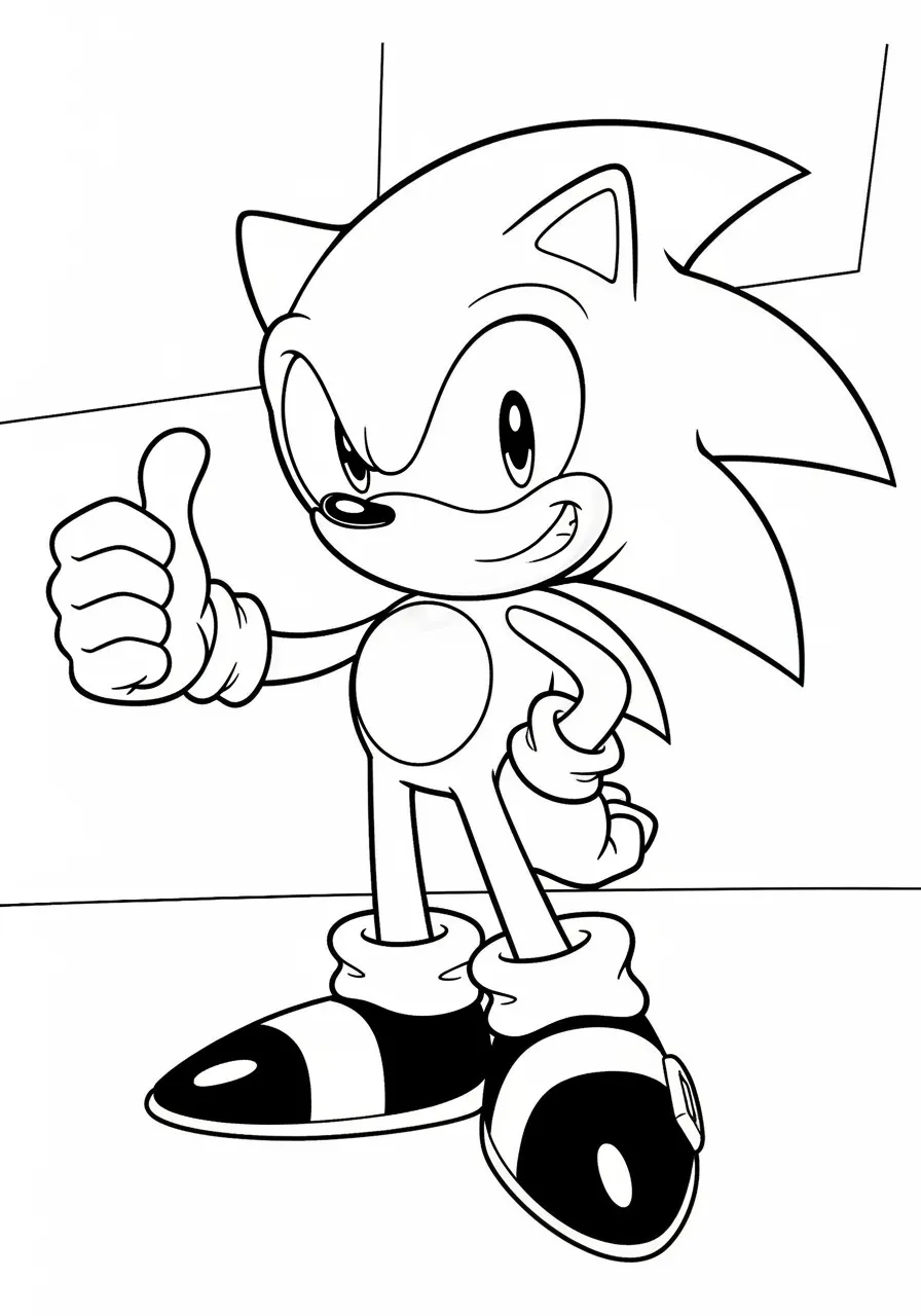 Imagem para colorir do Sonic com polegar para cima