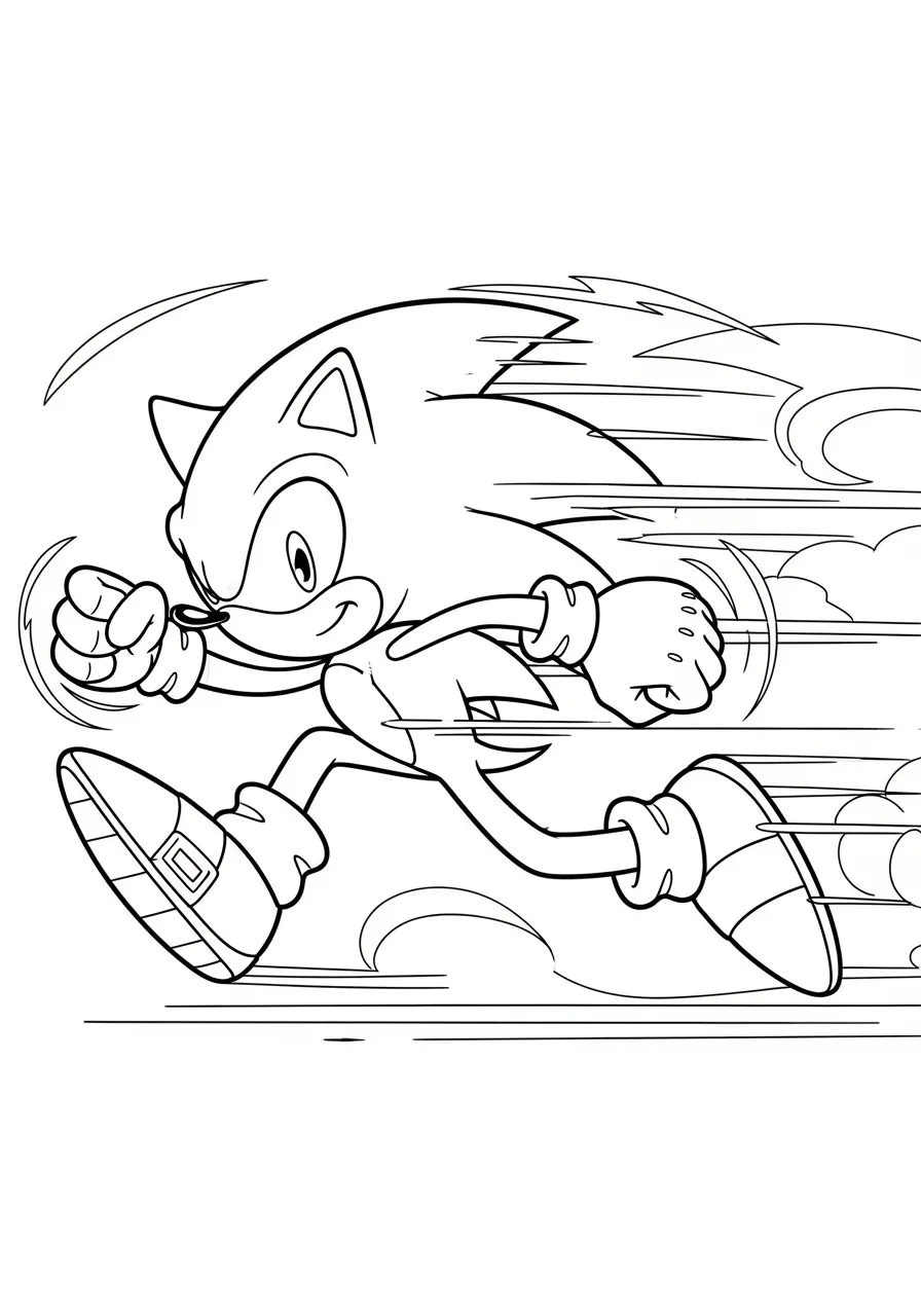 Imagem em preto e branco do Sonic correndo rapidamente para colorir