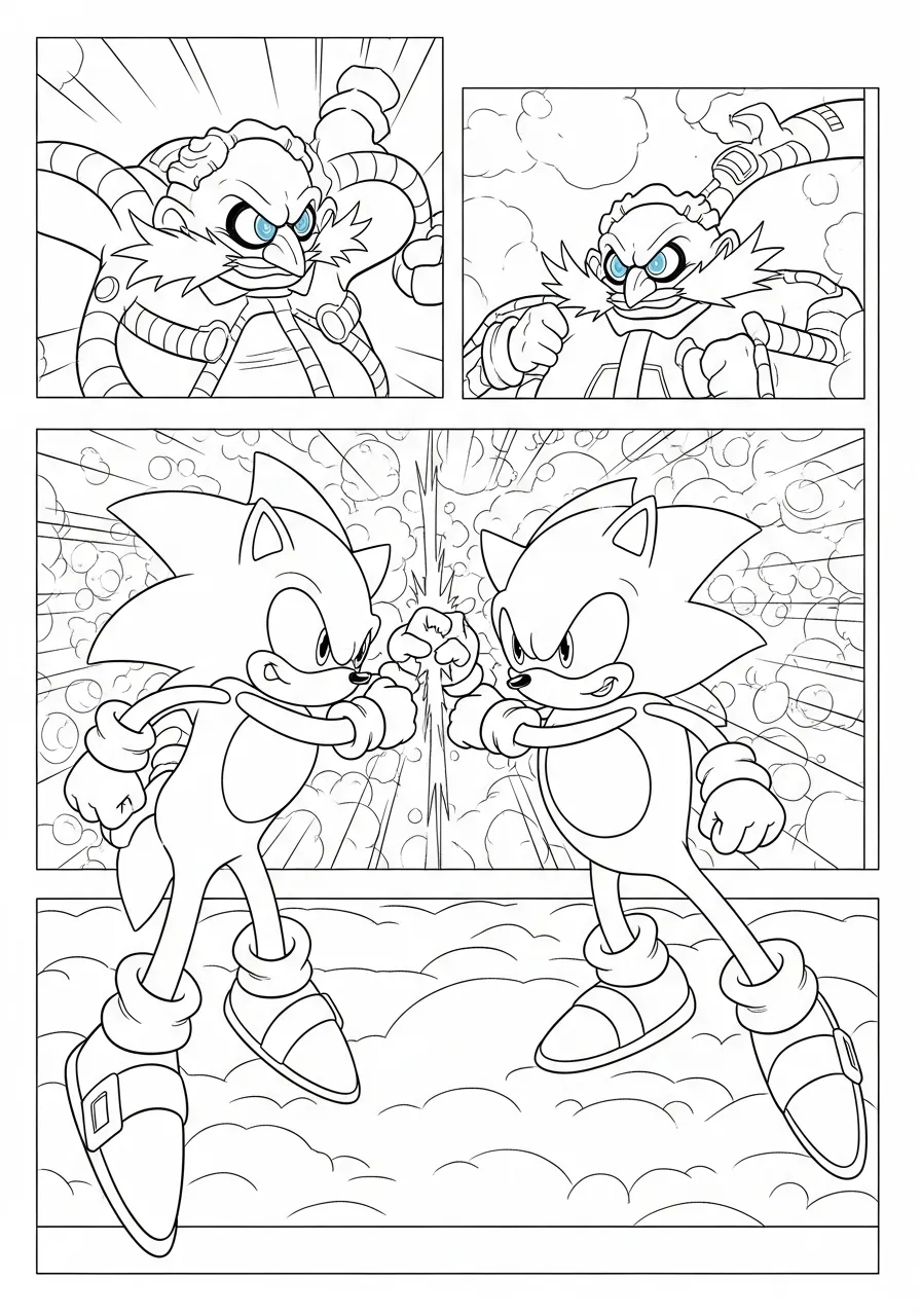 Desenho para colorir do Sonic enfrentando Dr. Eggman