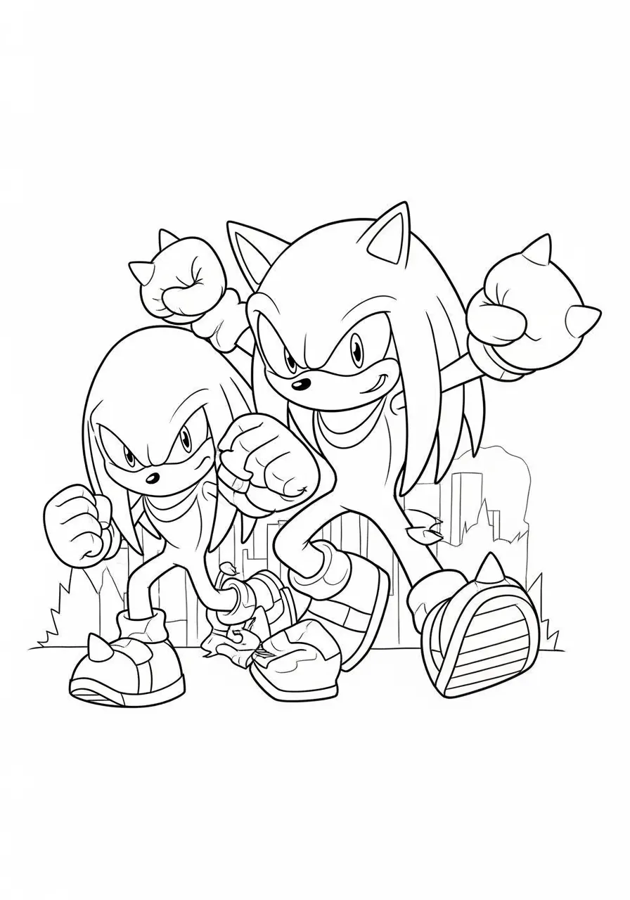 Desenho para colorir do Sonic e Knuckles prontos para a aventura