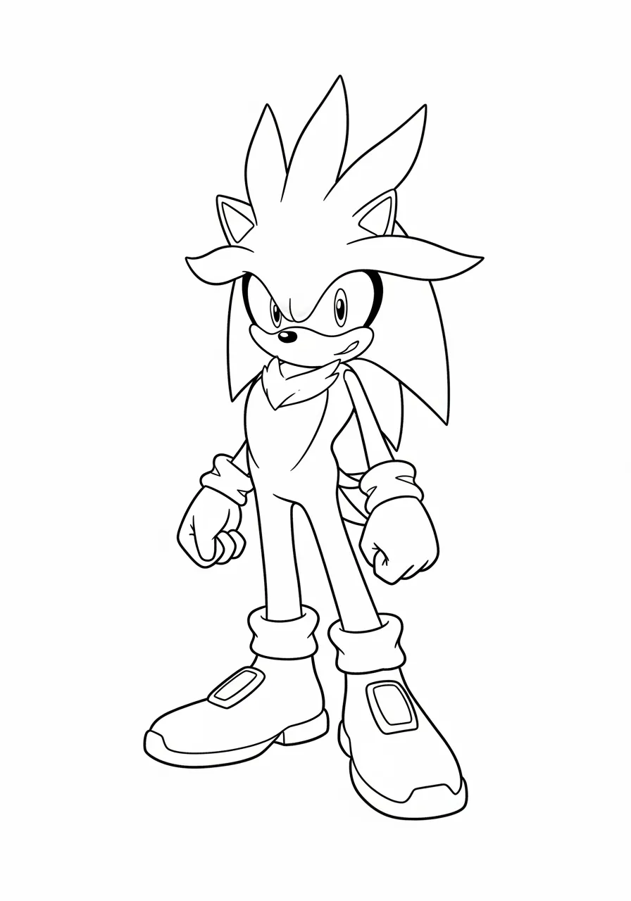 Desenho para colorir do Sonic em uma pose de luta