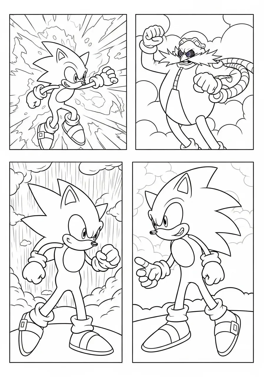 Desenho para colorir do Sonic enfrentando o Dr. Eggman