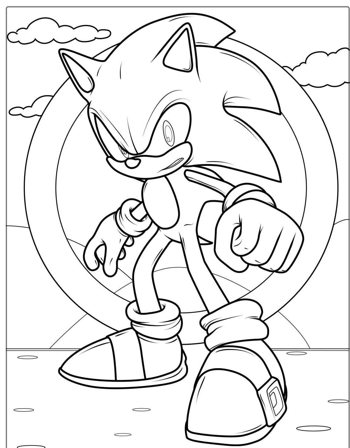 Desenho do Sonic the Hedgehog em pose de ação para colorir