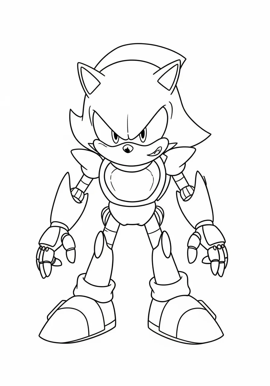 Desenho em preto e branco do Sonic Robô pronto para colorir