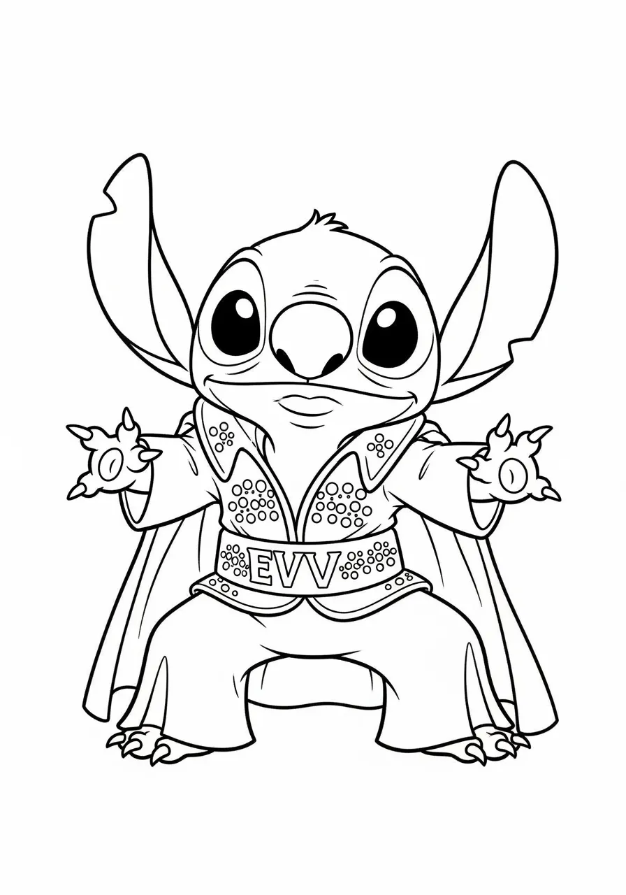 Desenho para colorir do Stitch estiloso com capa