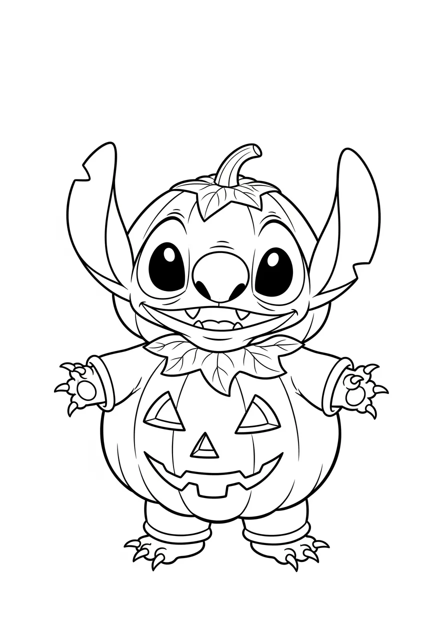 Desenho do Stitch vestido de abóbora para colorir