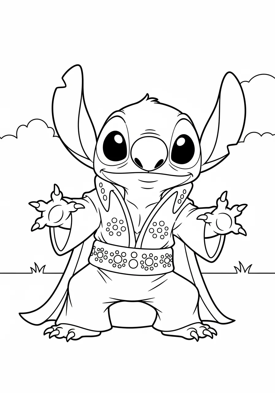 Desenho para colorir do Stitch em uma fantasia