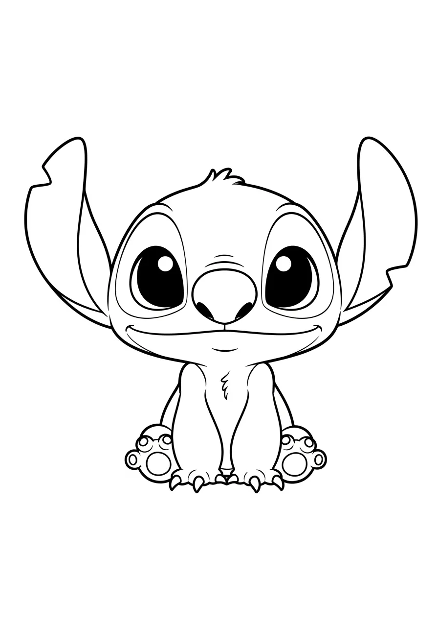 Desenho para colorir do Stitch sorridente com amigos