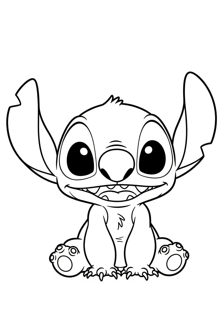 Desenho para colorir do Stitch sorridente sentado