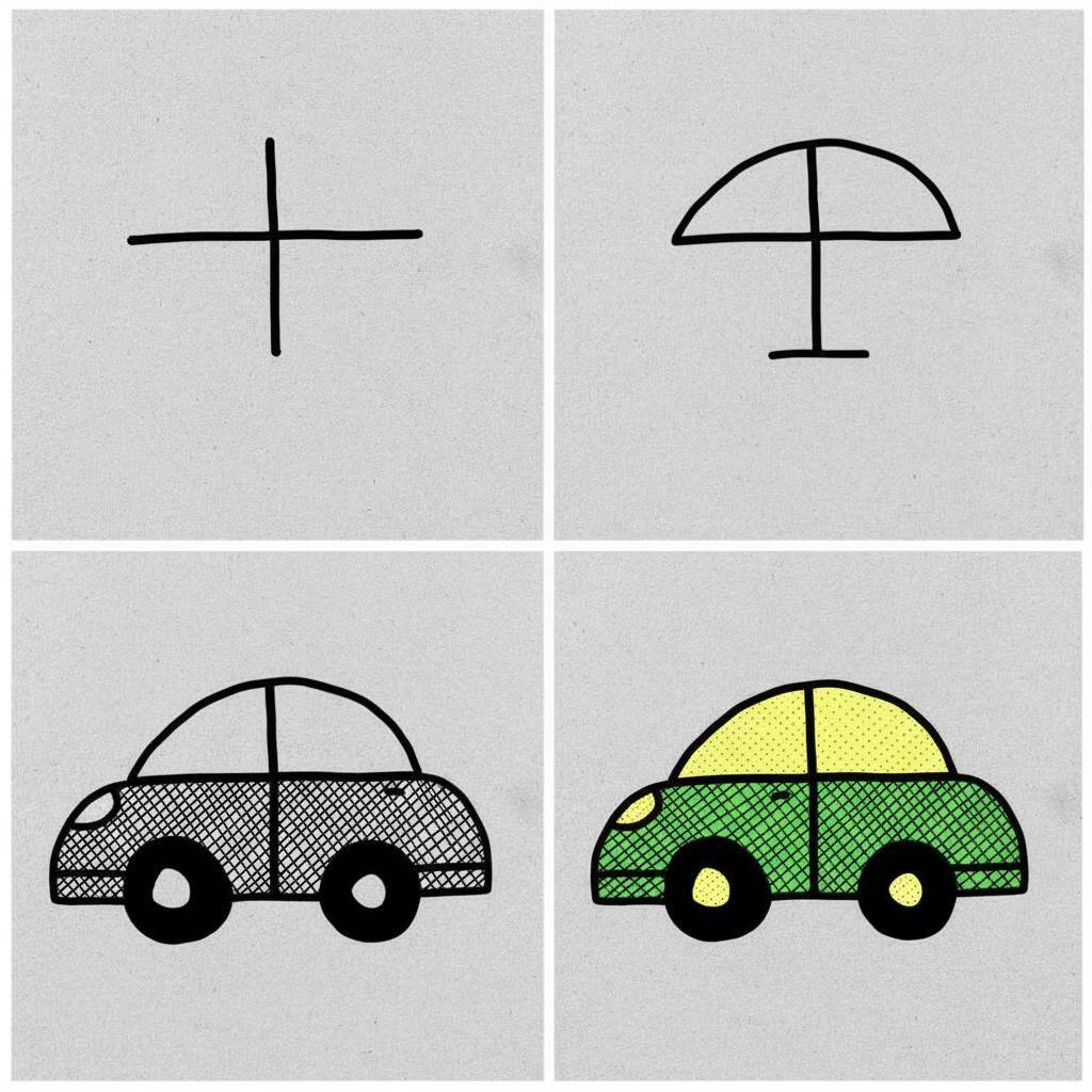 Desenho passo a passo de um carro colorido para crianças