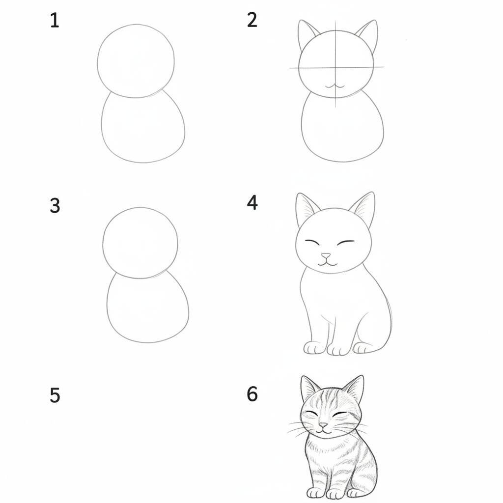 Instruções passo a passo para desenhar um gatinho fofo.