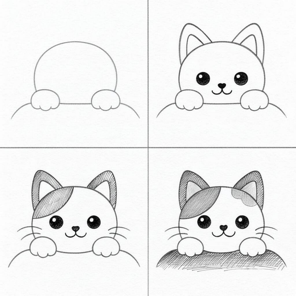 Desenho passo a passo de um gatinho fofo