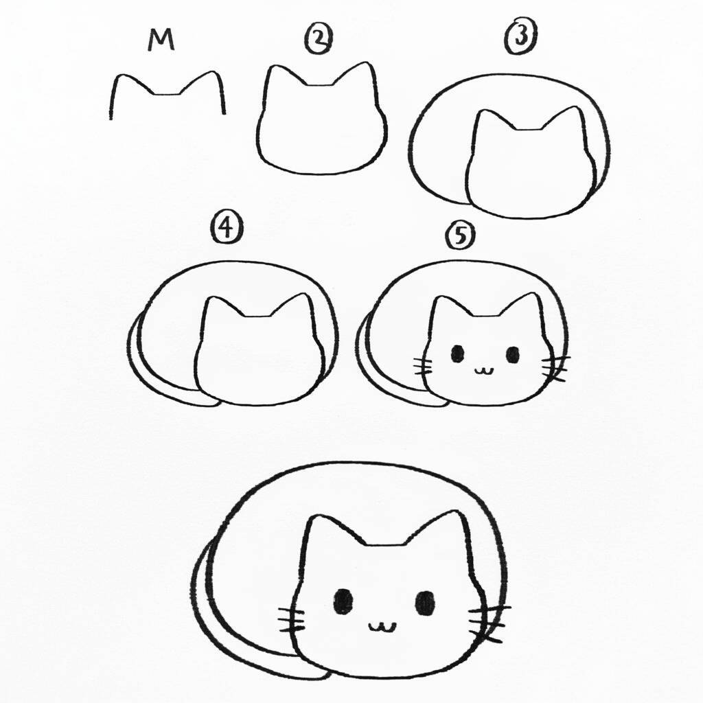 Desenho passo a passo de um gatinho fofo para colorir
