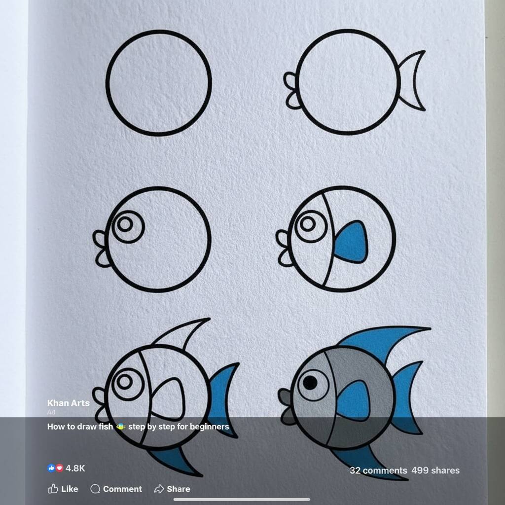 Desenho passo a passo de um peixe para iniciantes