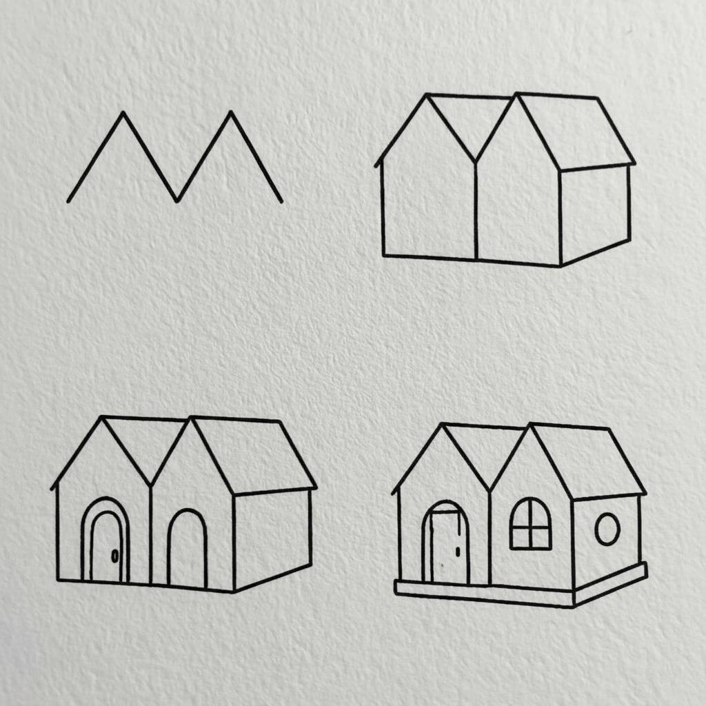 Desenho de casinhas simples em estilo minimalista para colorir