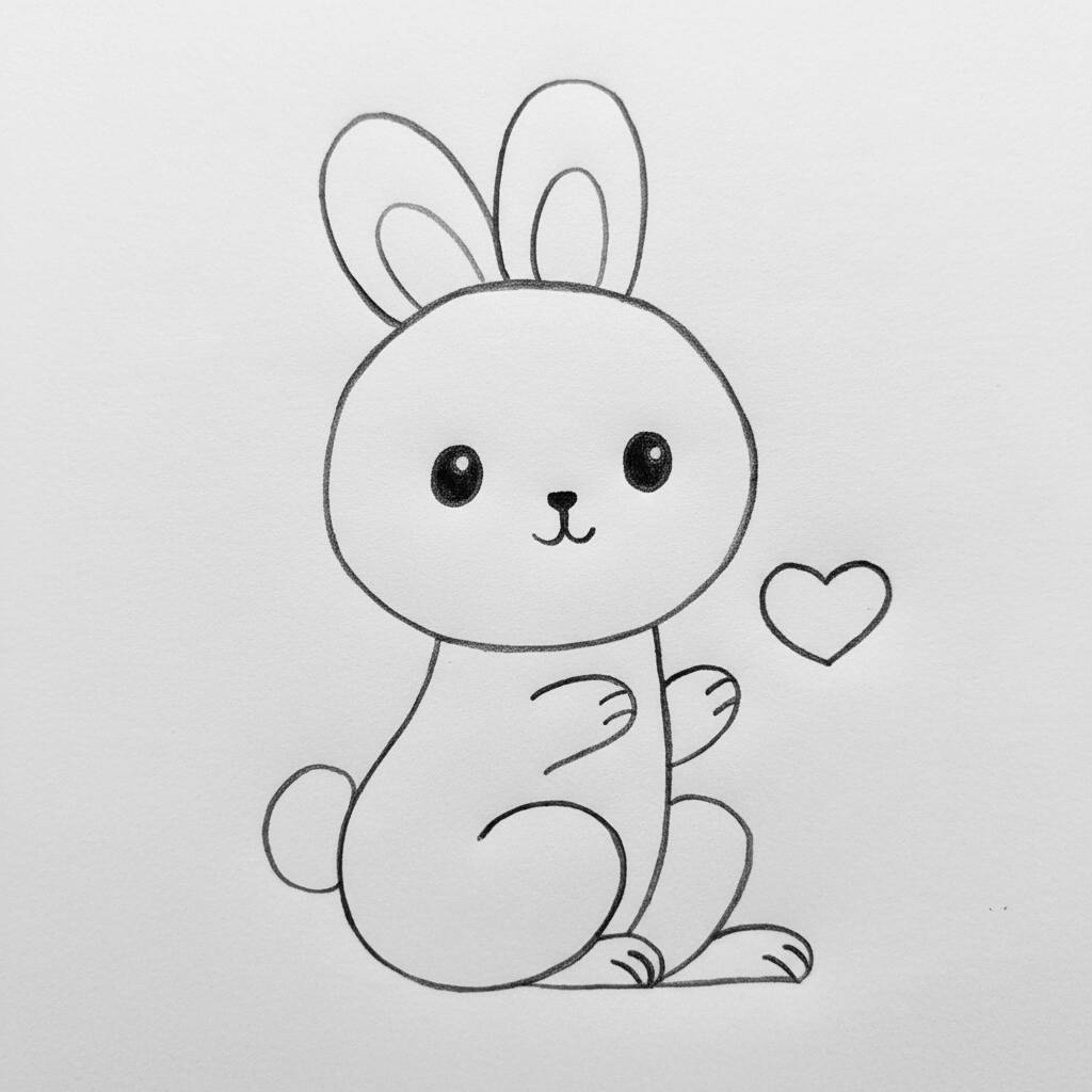 Desenho de um coelho fofo com um coração
