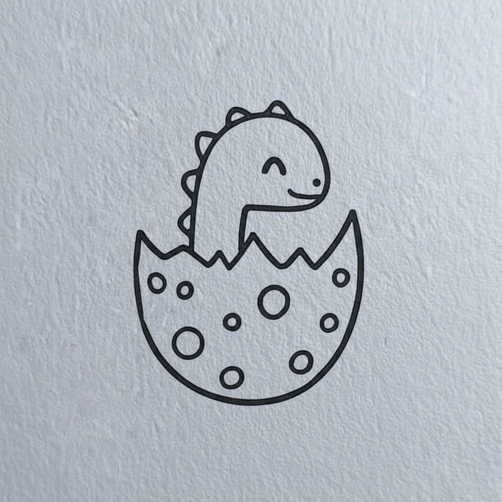 Desenho de um dinossauro fofo saindo de um ovo