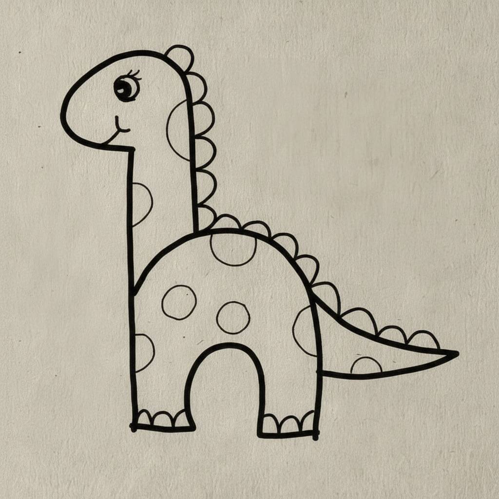 Desenho de um dinossauro com bolinhas, ideal para colorir.