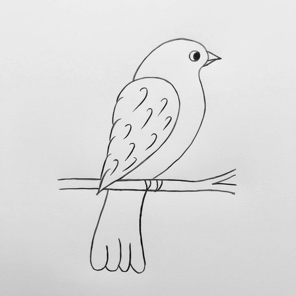 Desenho de um pássaro em um galho, ideal para colorir.