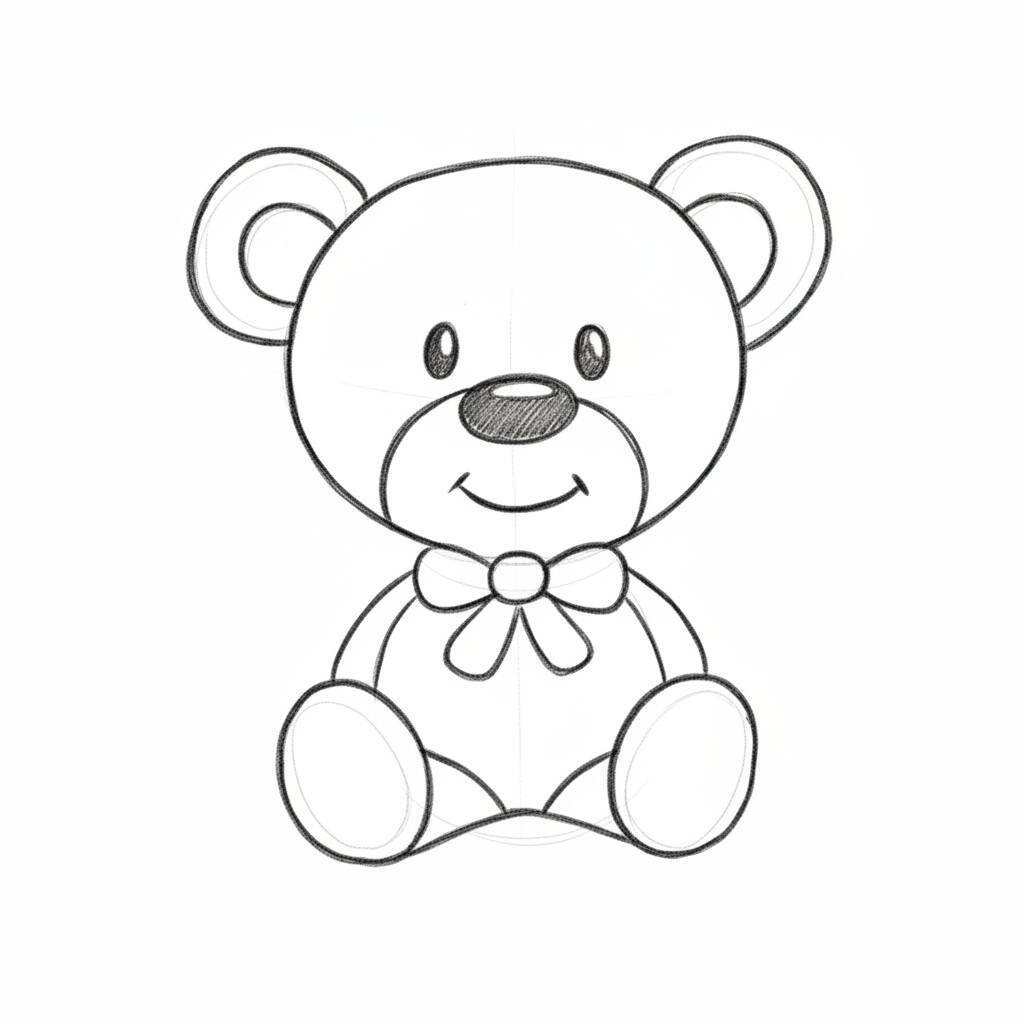 Desenho de um urso de pelúcia sorridente com laço