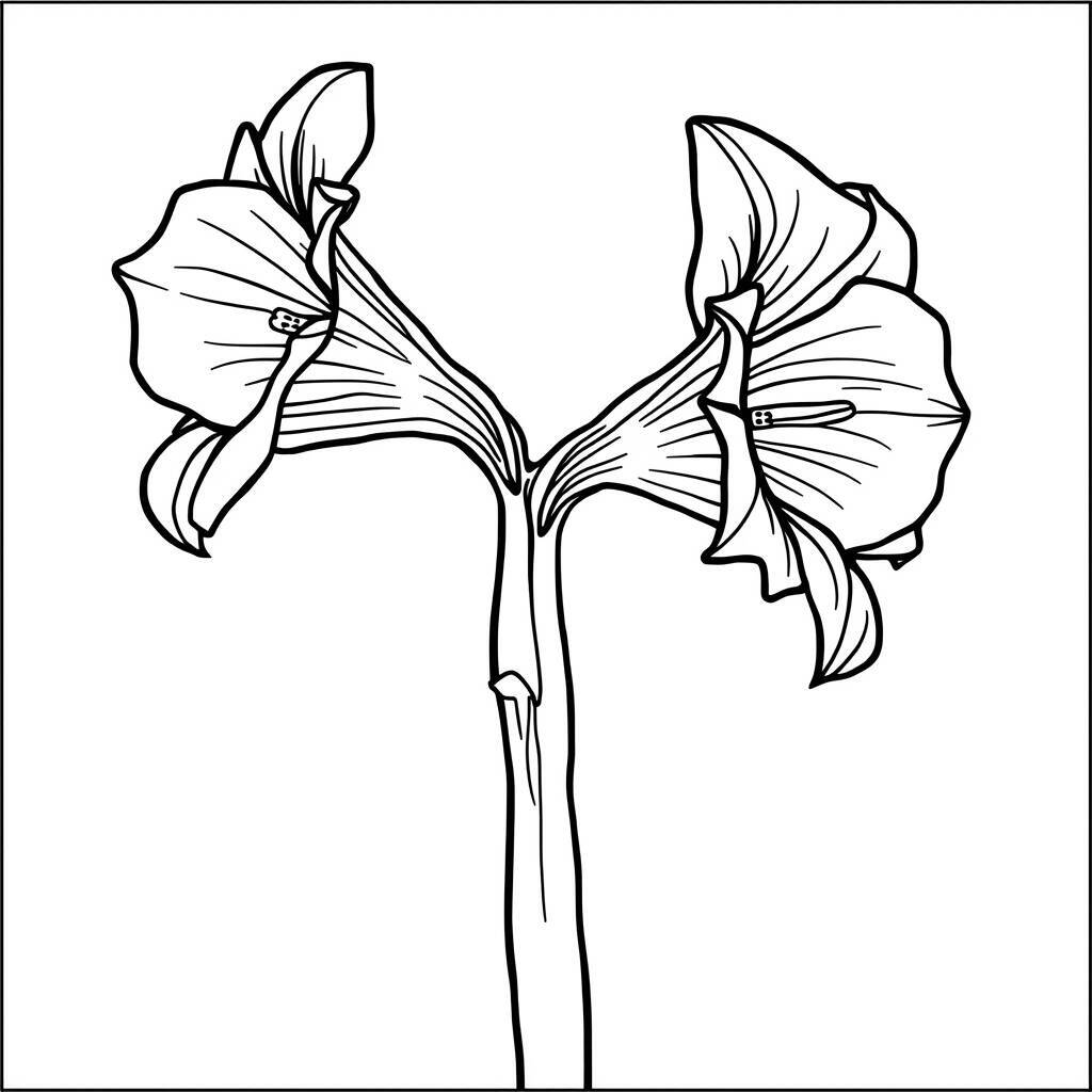 Desenho em preto e branco de flores de amarílis para colorir.