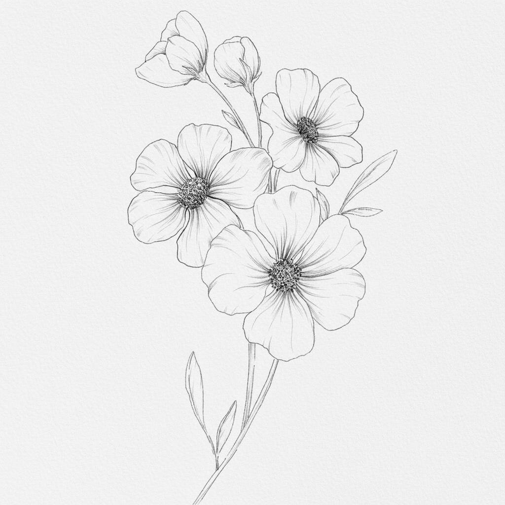 Desenho em linha de flores de botão para colorir