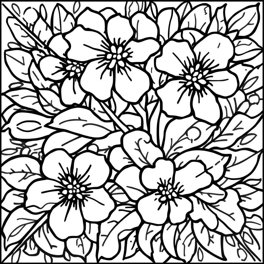 Desenho de flores de cerejeira para colorir, ideal para crianças e adultos.
