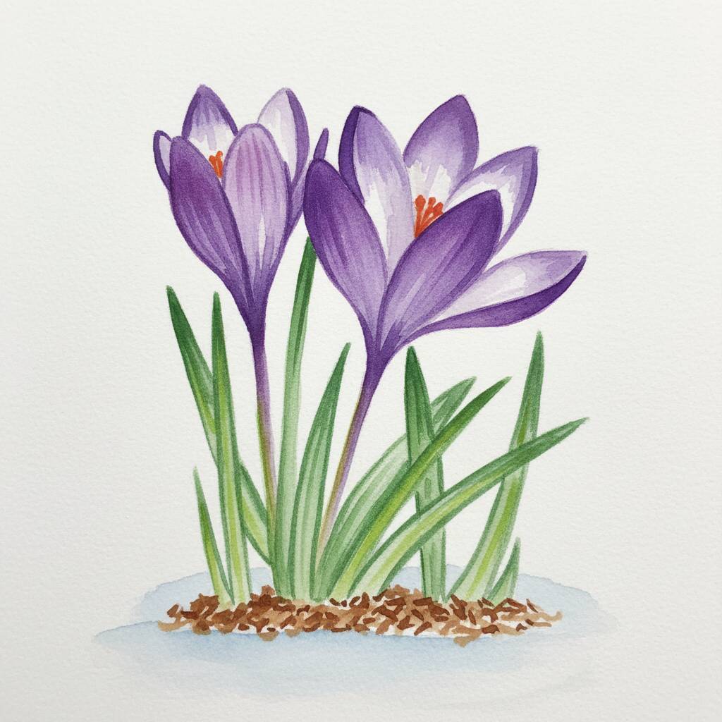 Desenho de flores de croco em tons de roxo para colorir