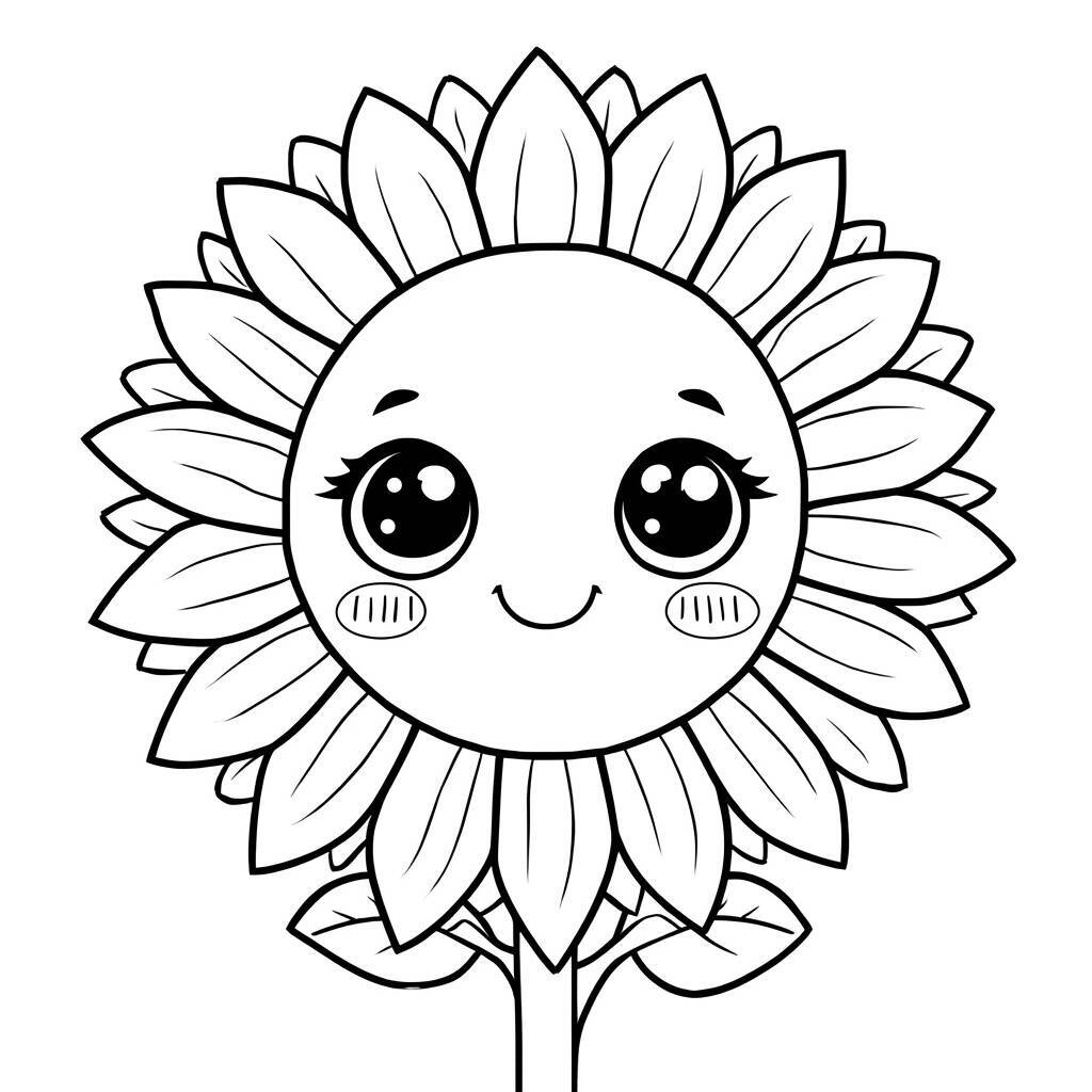Desenho de um girassol sorridente para colorir
